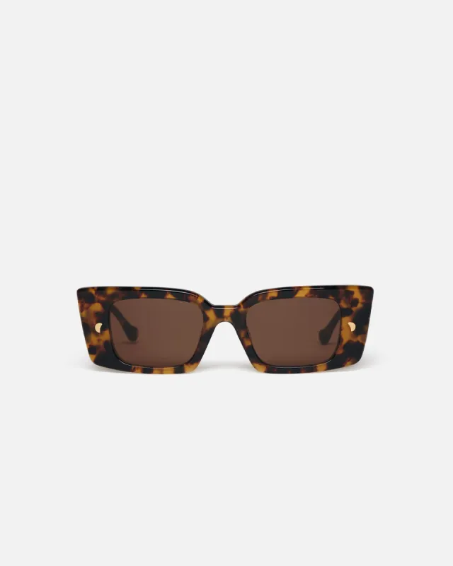 Carmel - Bio-Plastic Rectangle-Frame Sunglasses - Dark Amber sold by Nanushka