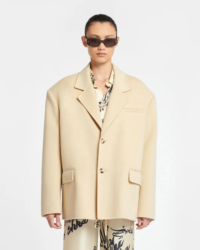 Sea - Double Wool And Silk Blend Boxy Blazer - Creme made by Nanushka