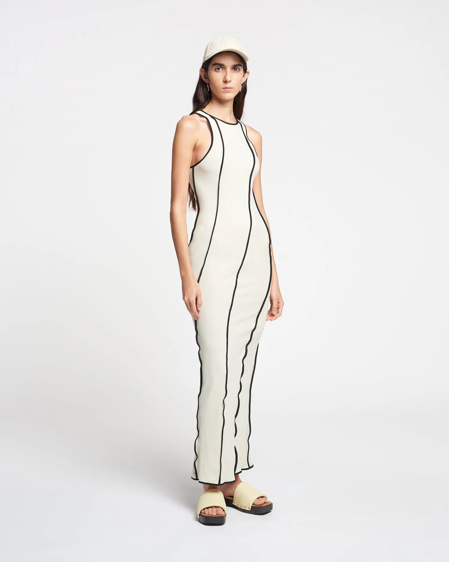 Wanda - Patchwork Mesh-Jersey Midi Dress - White wax/Black sold by Nanushka