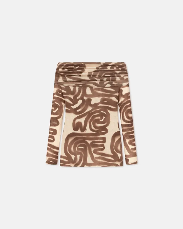 Amily - Off-The-Shoulder Mesh-Jersey Top - Caramel Ribbon sold by Nanushka