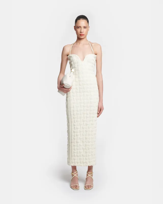 Haylen - Seersucker Tech Linen Midi Dress - Creme sold by Nanushka