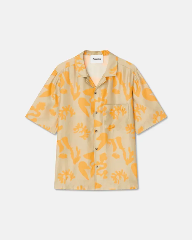 Bodil - Printed Silk-Twill Shirt - Ibiza Orange sold by Nanushka