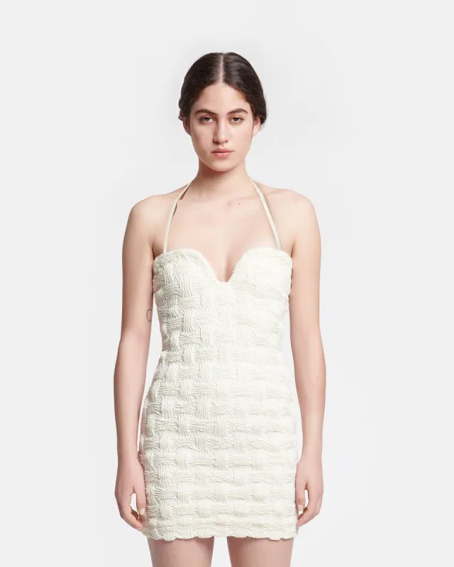 Jannika - Seersucker Tech Linen Mini Dress - Creme sold by Nanushka