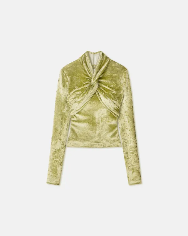 Iride - Twist-Front Crushed Velvet Top - Sage sold by Nanushka