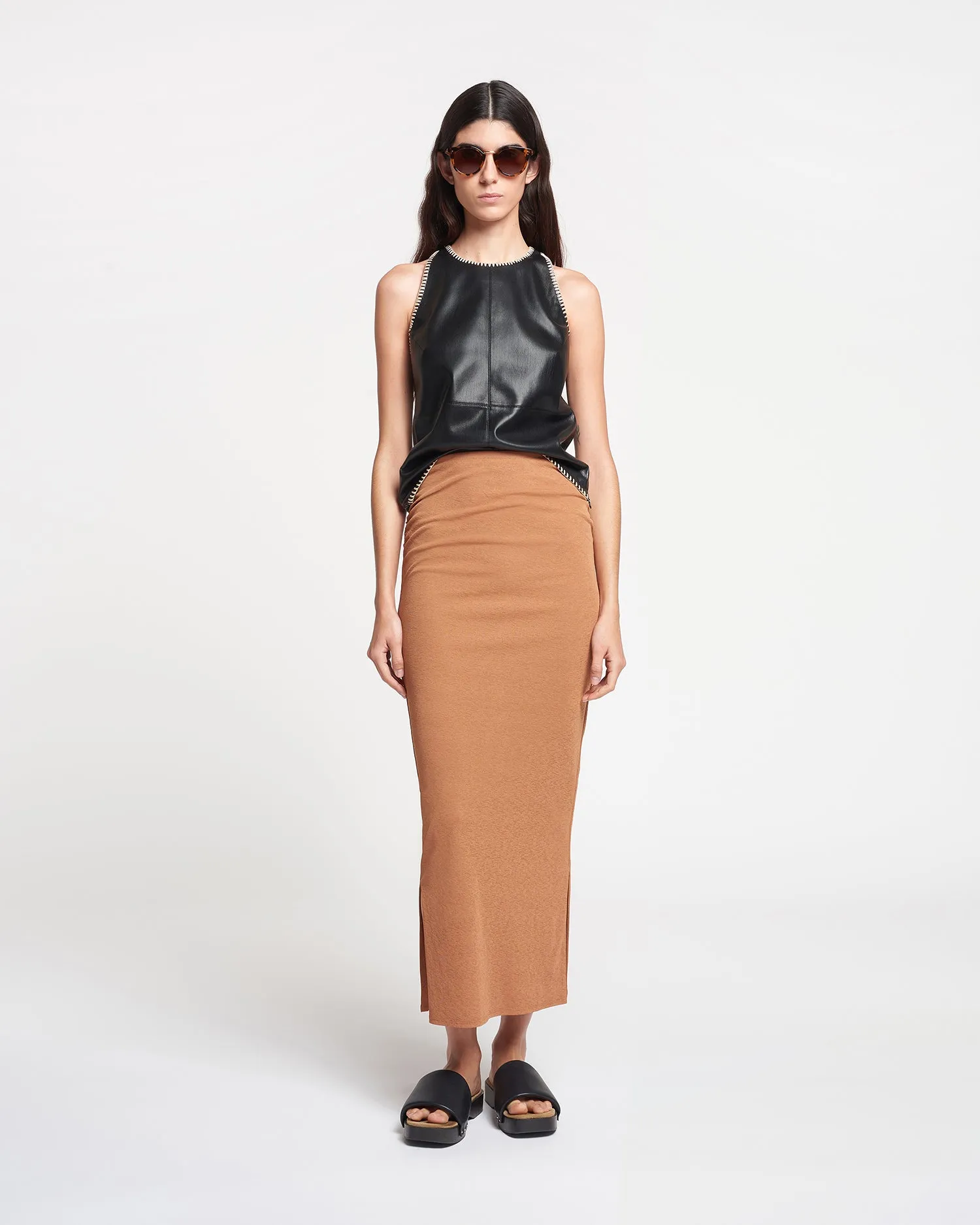 Norine - Ruched Mesh-Jersey Midi Skirt - Caramel sold by Nanushka product image thumbnail 3
