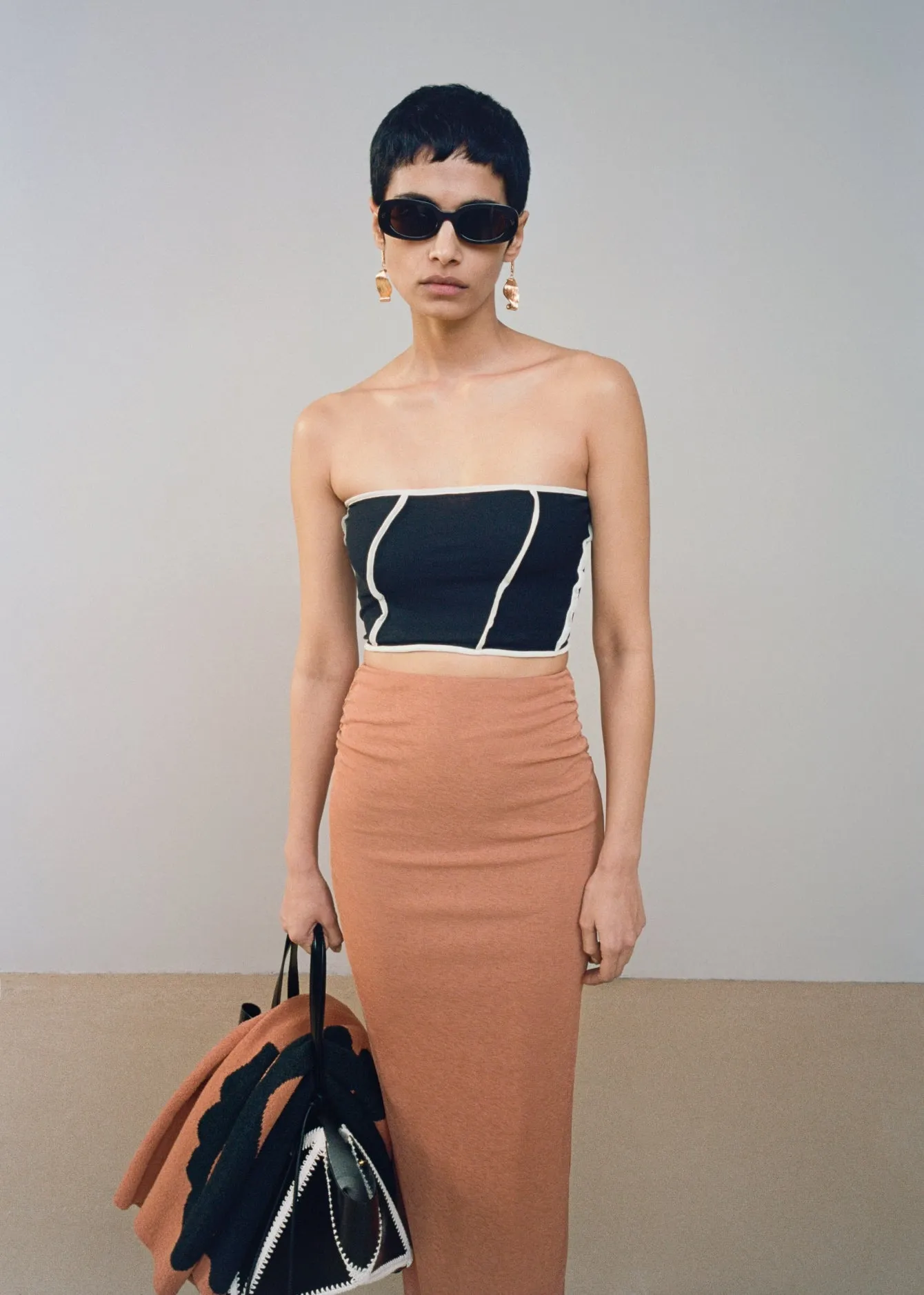 Norine - Ruched Mesh-Jersey Midi Skirt - Caramel sold by Nanushka product image thumbnail 5