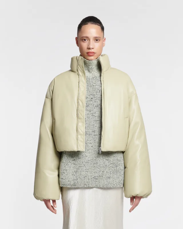 Lilima - Cropped Okobor™ Alt-Leather Puffer Jacket - Pale Olive sold by Nanushka