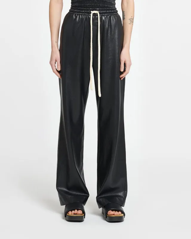 Gisela - Okobor™ Alt-Leather Drawstring Pants - Black/Creme sold by Nanushka