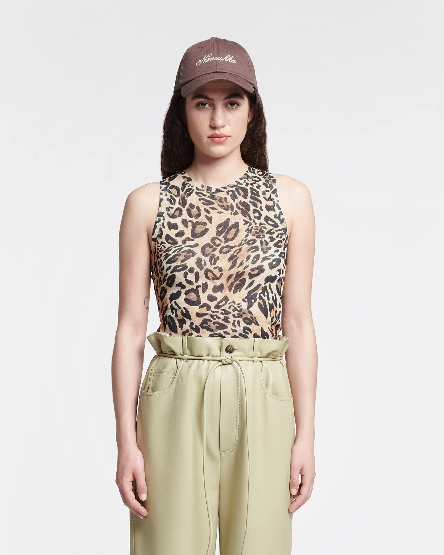 Anneke - Mesh-Jersey Tank Top - Leopard sold by Nanushka