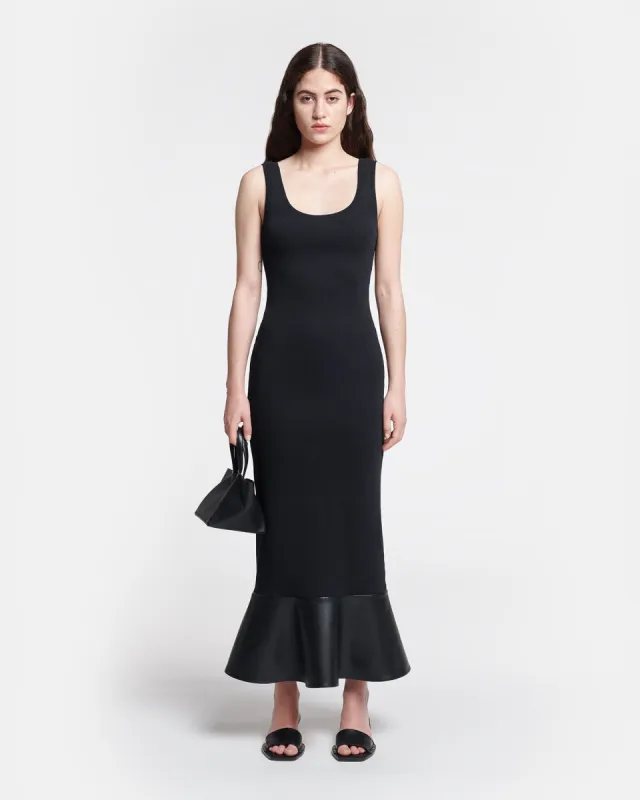 Talulla - Leather-Trimmed Ribbed-Jersey Midi Dress - Black sold by Nanushka