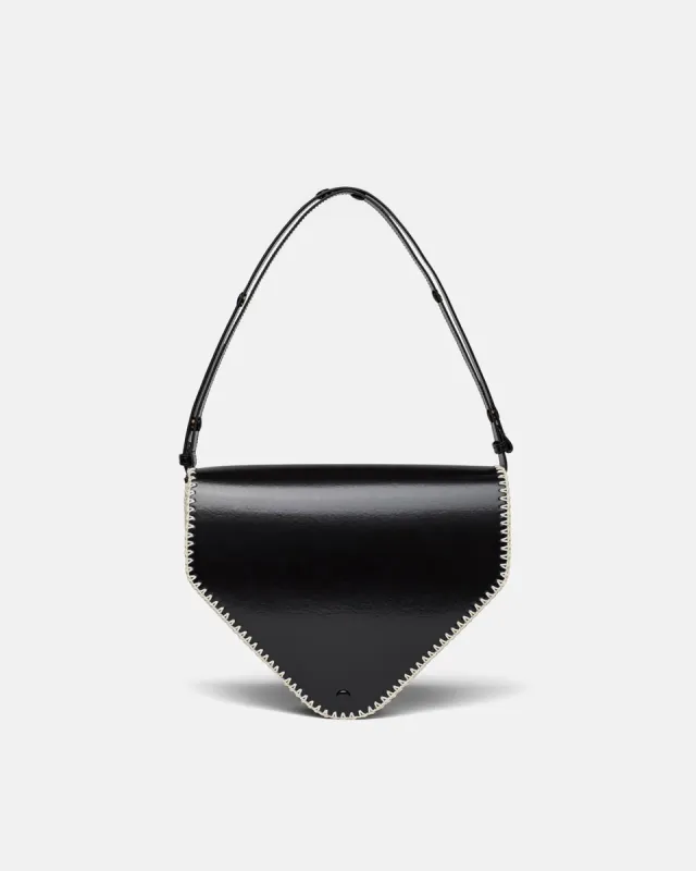 The Triangle Bag Large - Patent Alt-Nappa Shoulder Bag - Black Creme sold by Nanushka