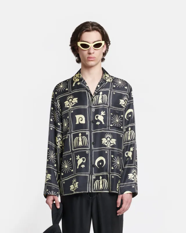 Jelmer - Printed Silk-Twill Shirt - Folk Art Black sold by Nanushka