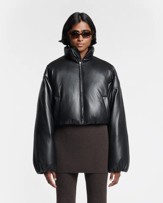 Lilima - Cropped Okobor™ Alt-Leather Puffer Jacket - Black sold by Nanushka