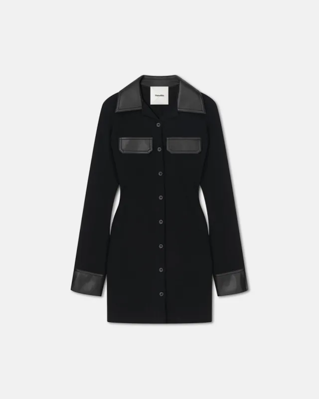 Bryelle - Leather-Trimmed Ribbed-Jersey Mini Dress - Black made by Nanushka