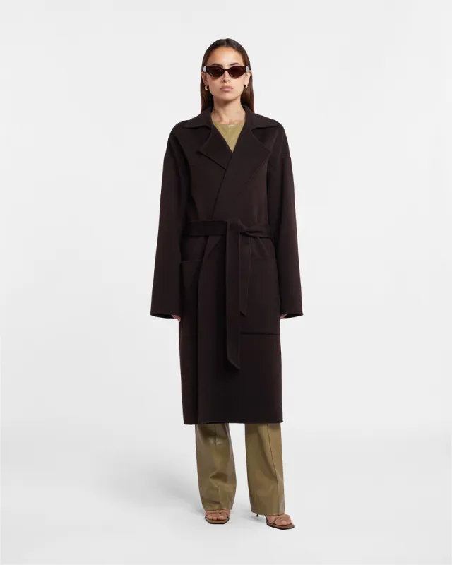 Alamo - Sale Wool Silk Blend Robe Coat - Coffee Ground made by Nanushka