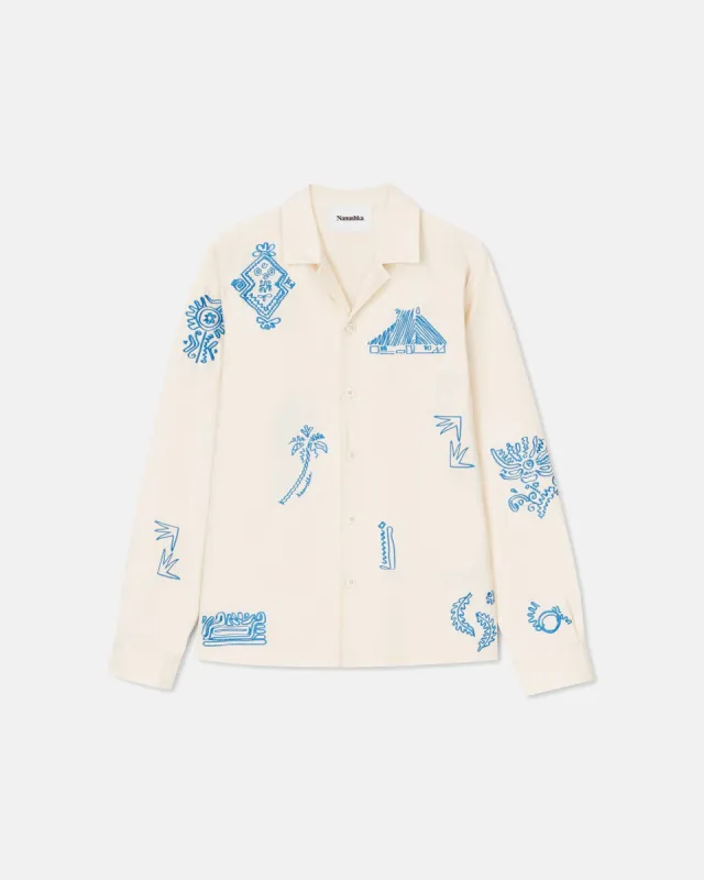 Duco - Long Sleeve Embroidered Shirt - Creme sold by Nanushka
