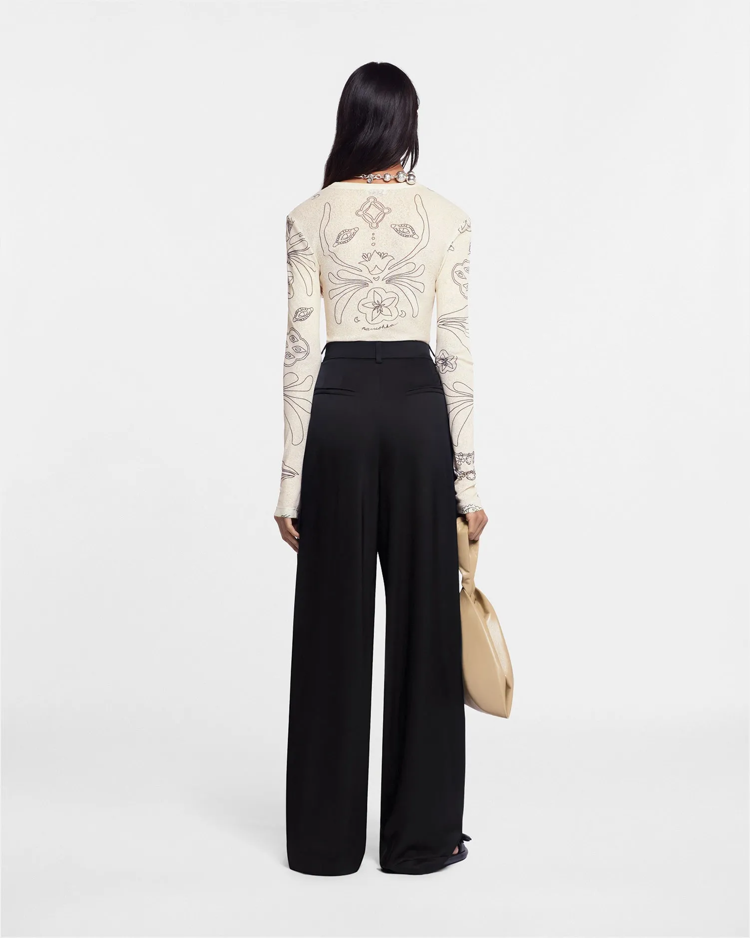 Lynda - Pleated Slip Satin Pants - Black sold by Nanushka product image thumbnail 3