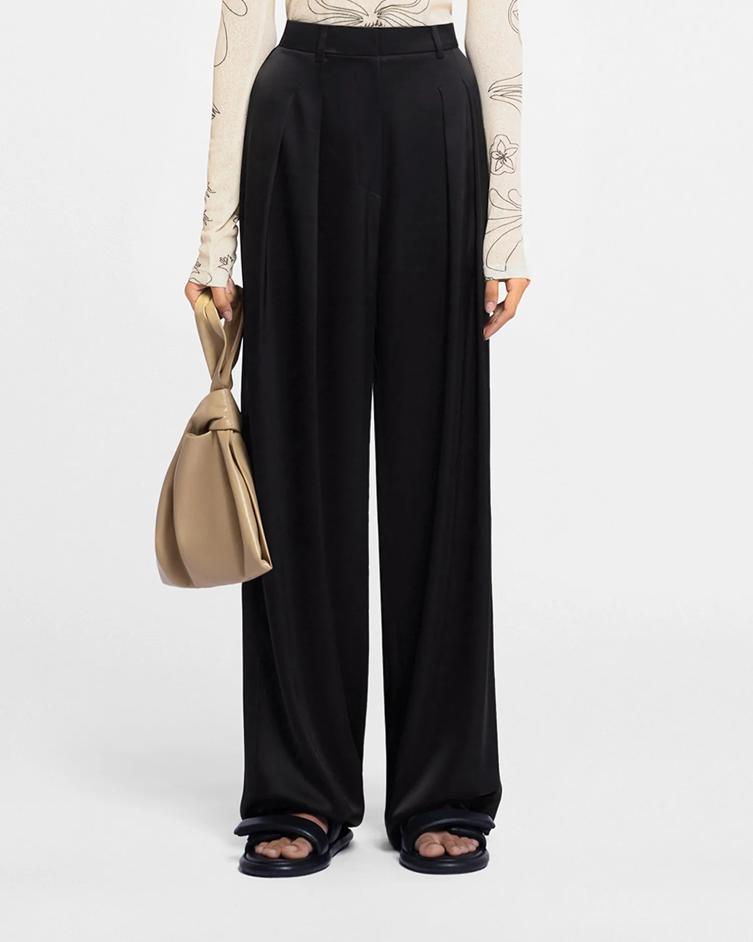 Lynda - Pleated Slip Satin Pants - Black sold by Nanushka