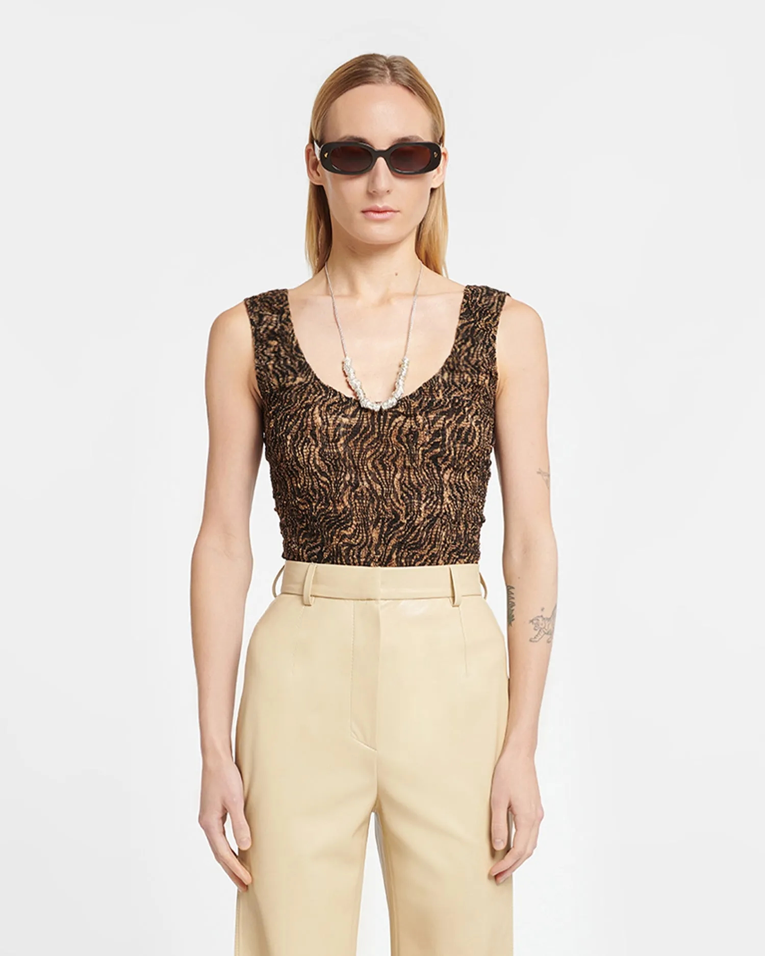 Alixe - Smocked Chiffon Bodysuit - Zebra sold by Nanushka