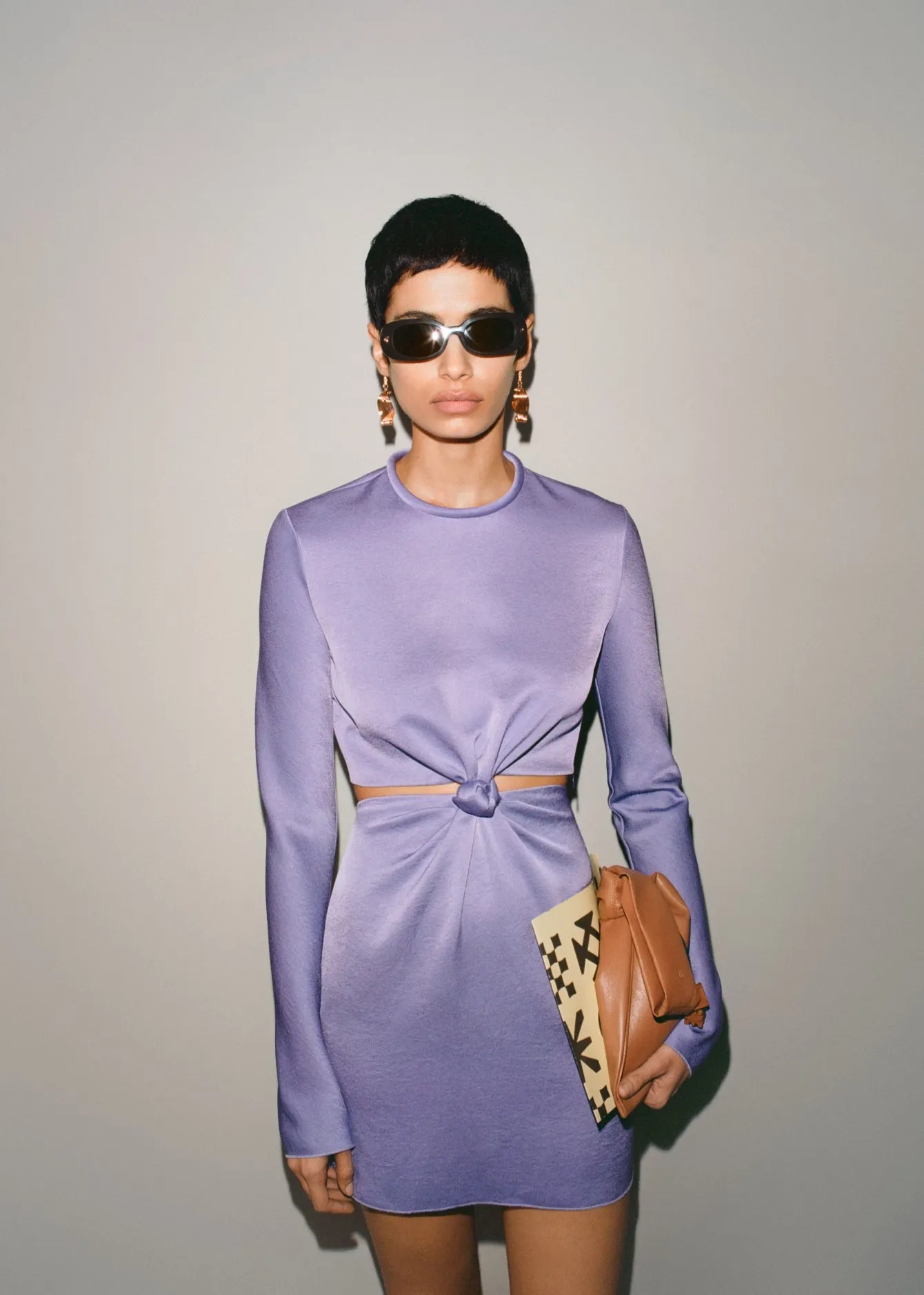 Tazia - Cut-Out Crisp Satin Mini Dress - Iris sold by Nanushka product image thumbnail 3