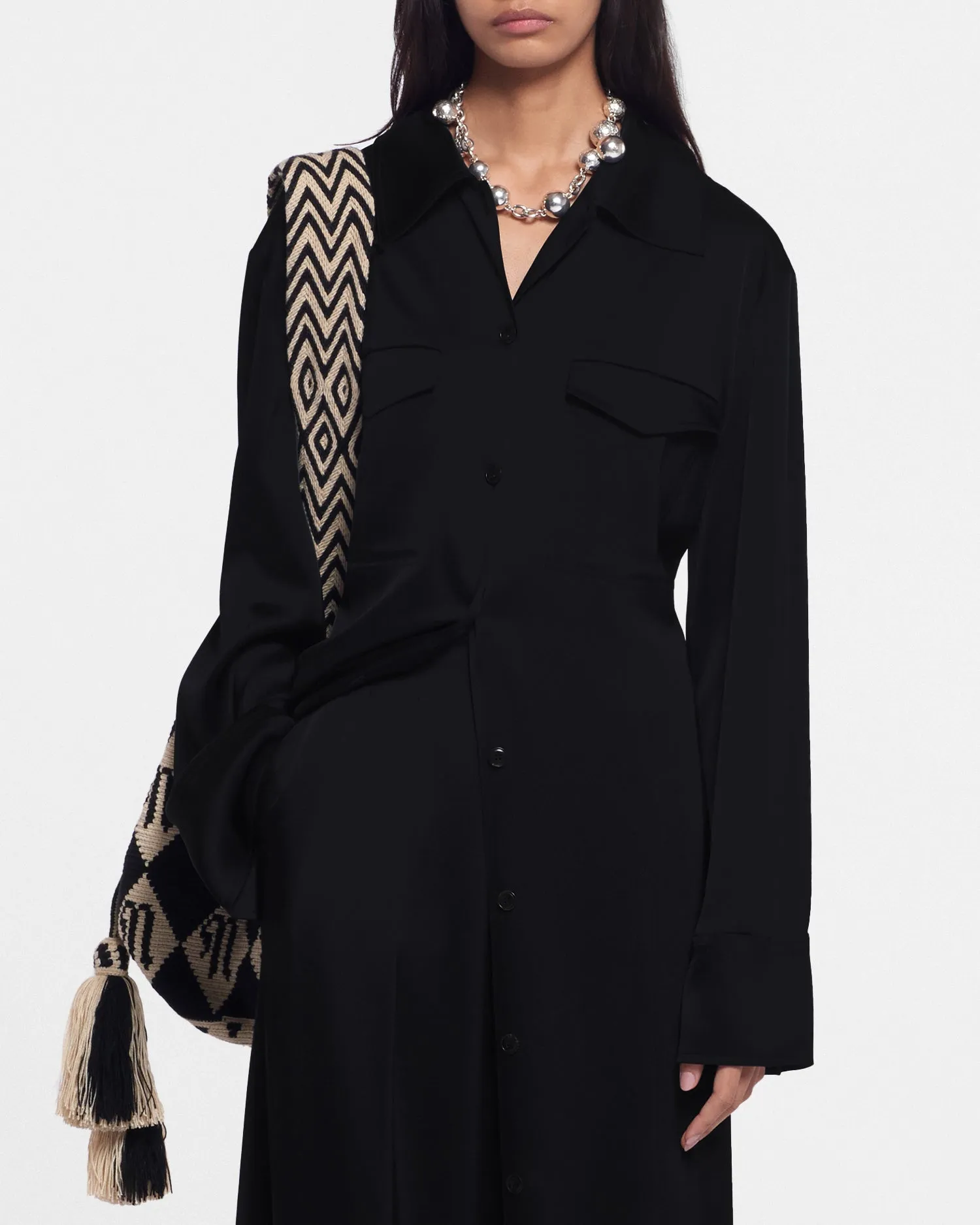 Joann - Slip Satin Shirt Dress - Black sold by Nanushka product image thumbnail 3