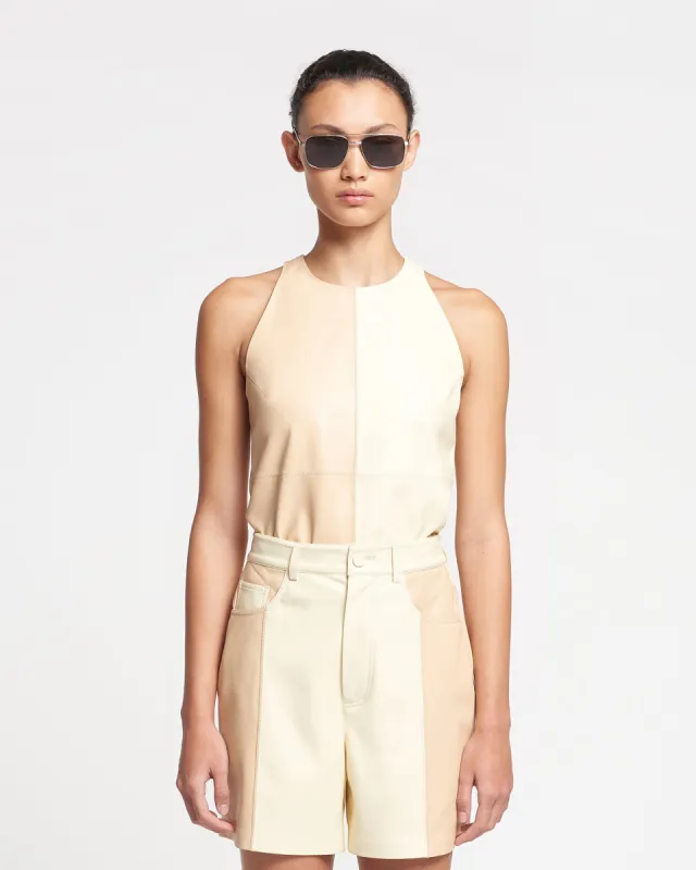 Teza - Alt-Leather Top - Eggshell/Vanilla sold by Nanushka