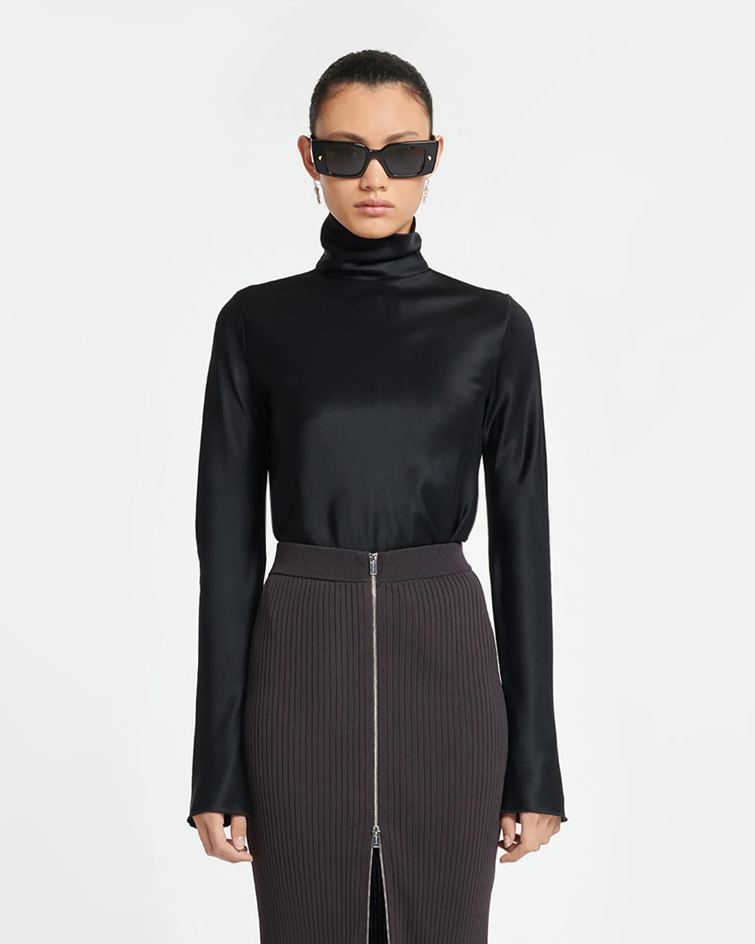 Eva - Slip Satin Turtleneck Top - Black sold by Nanushka