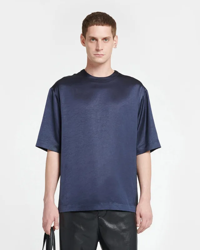 Isaac - Slip Satin T-Shirt - Navy sold by Nanushka