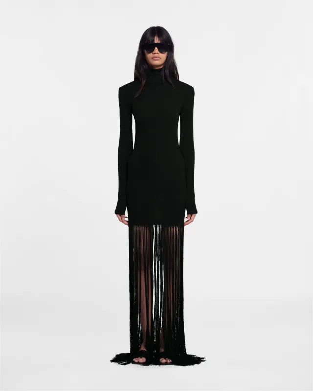 Hazina - Sale Fringed Mesh-Jersey Dress - Black sold by Nanushka