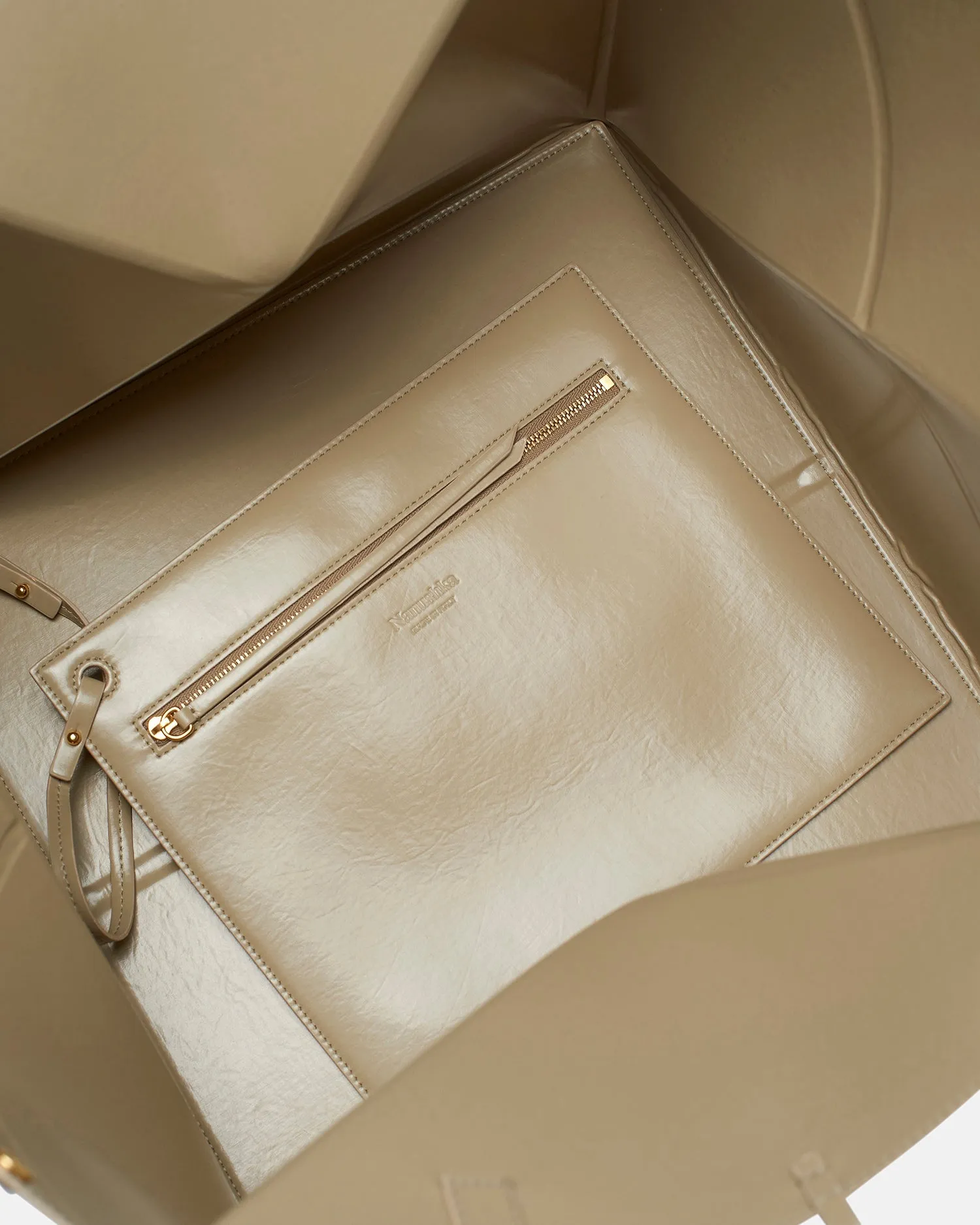 The Origami Tote Large - Patent Alt-Nappa Large Tote - Pebble sold by Nanushka product image thumbnail 4