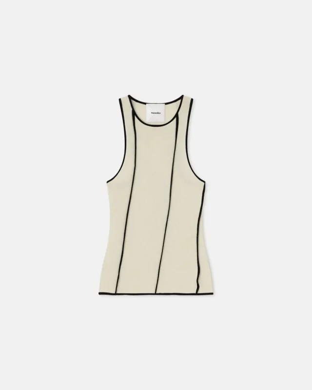 Enna - Patchwork Mesh-Jersey Tank Top - White wax/Black sold by Nanushka