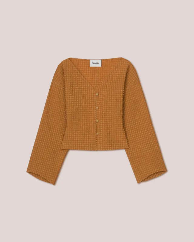 Marsha - Sale Seersucker Check Long Sleeve Top - Camel sold by Nanushka