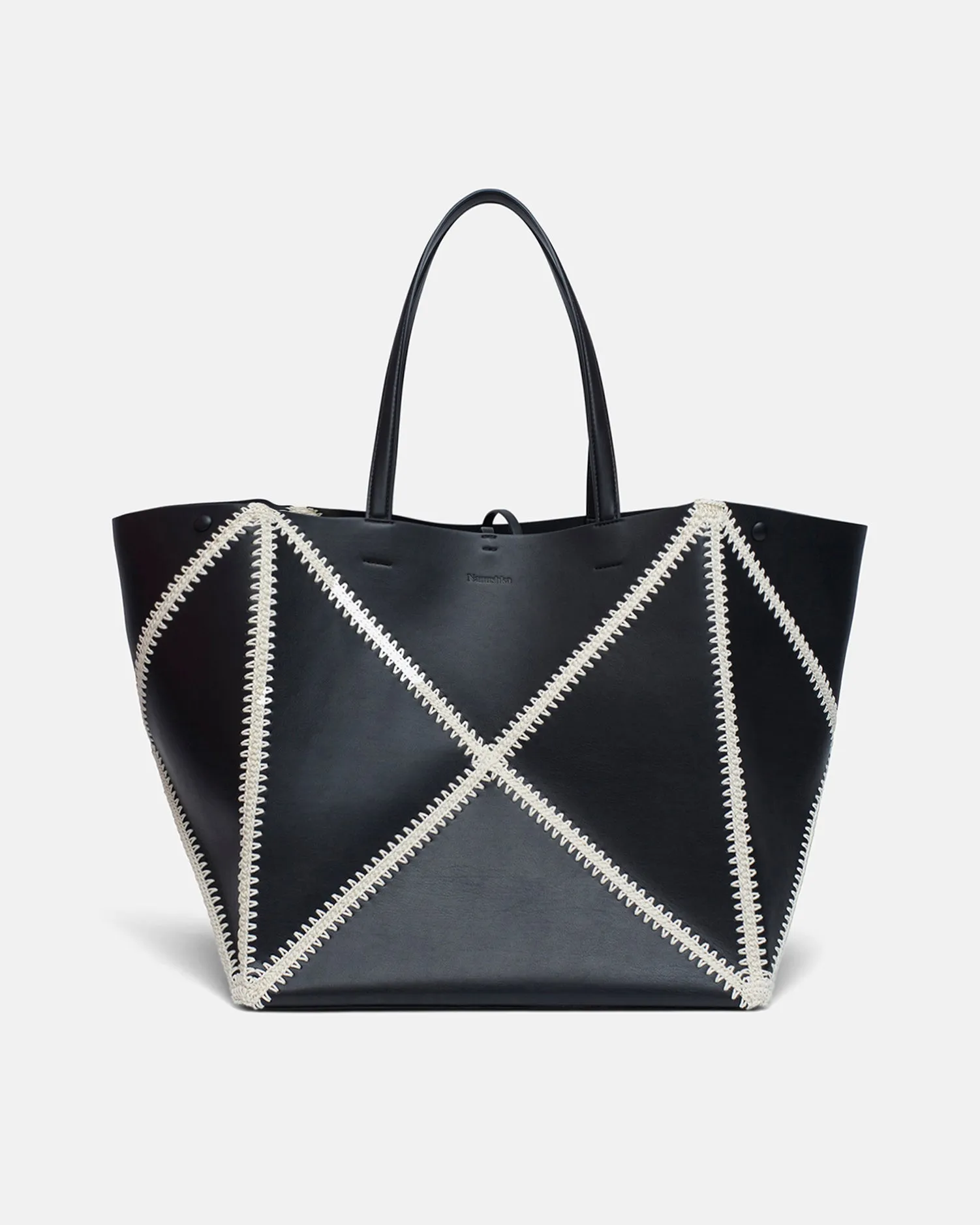 The Origami Tote Large - Alt-Nappa Crochet Large Tote - Black Creme sold by Nanushka