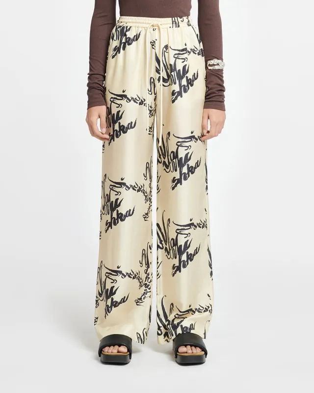 Jarine - Printed Twill Silk Pants - Calligraphy Creme sold by Nanushka