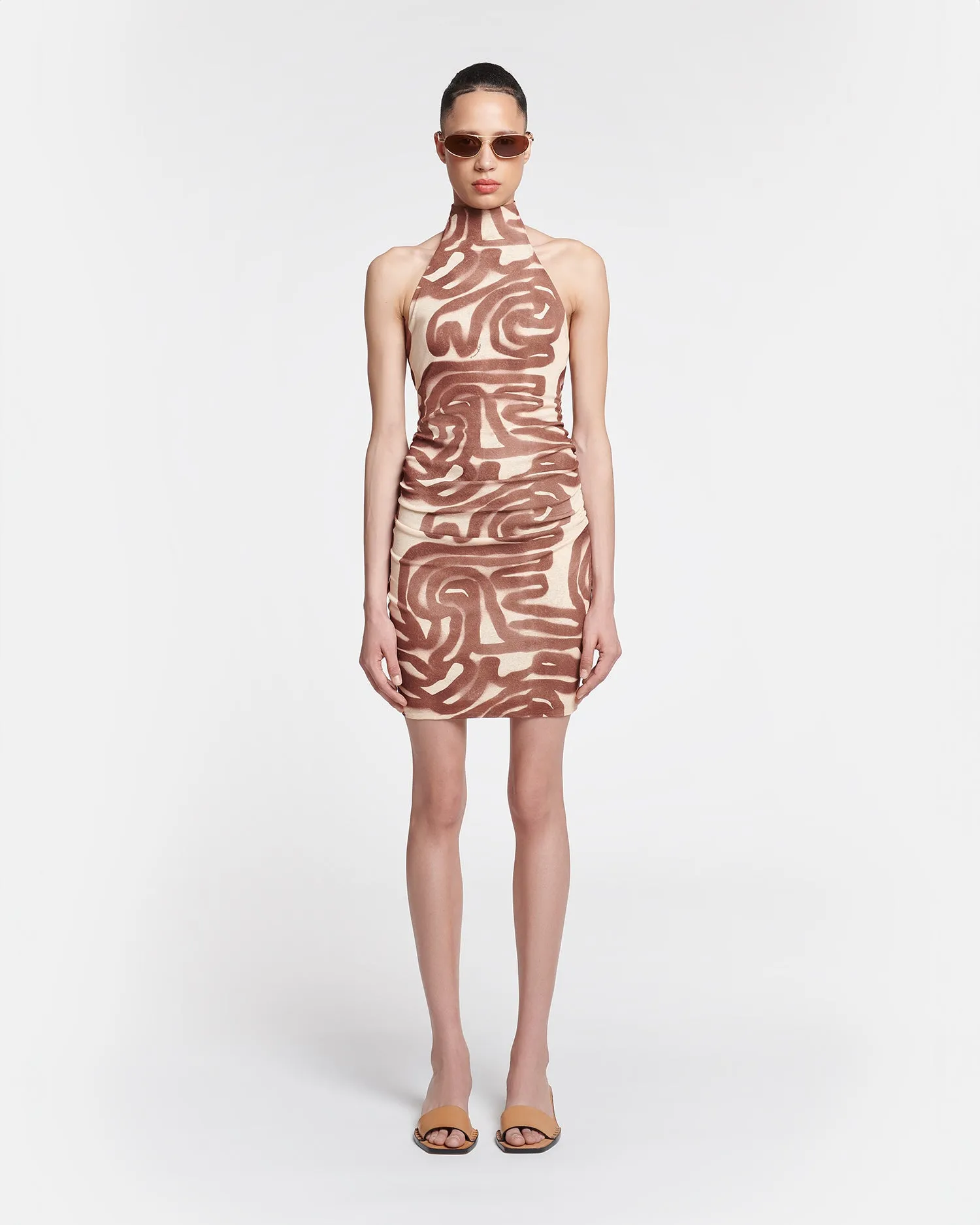 Denica - Mesh-Jersey Mini Dress - Caramel Ribbon sold by Nanushka