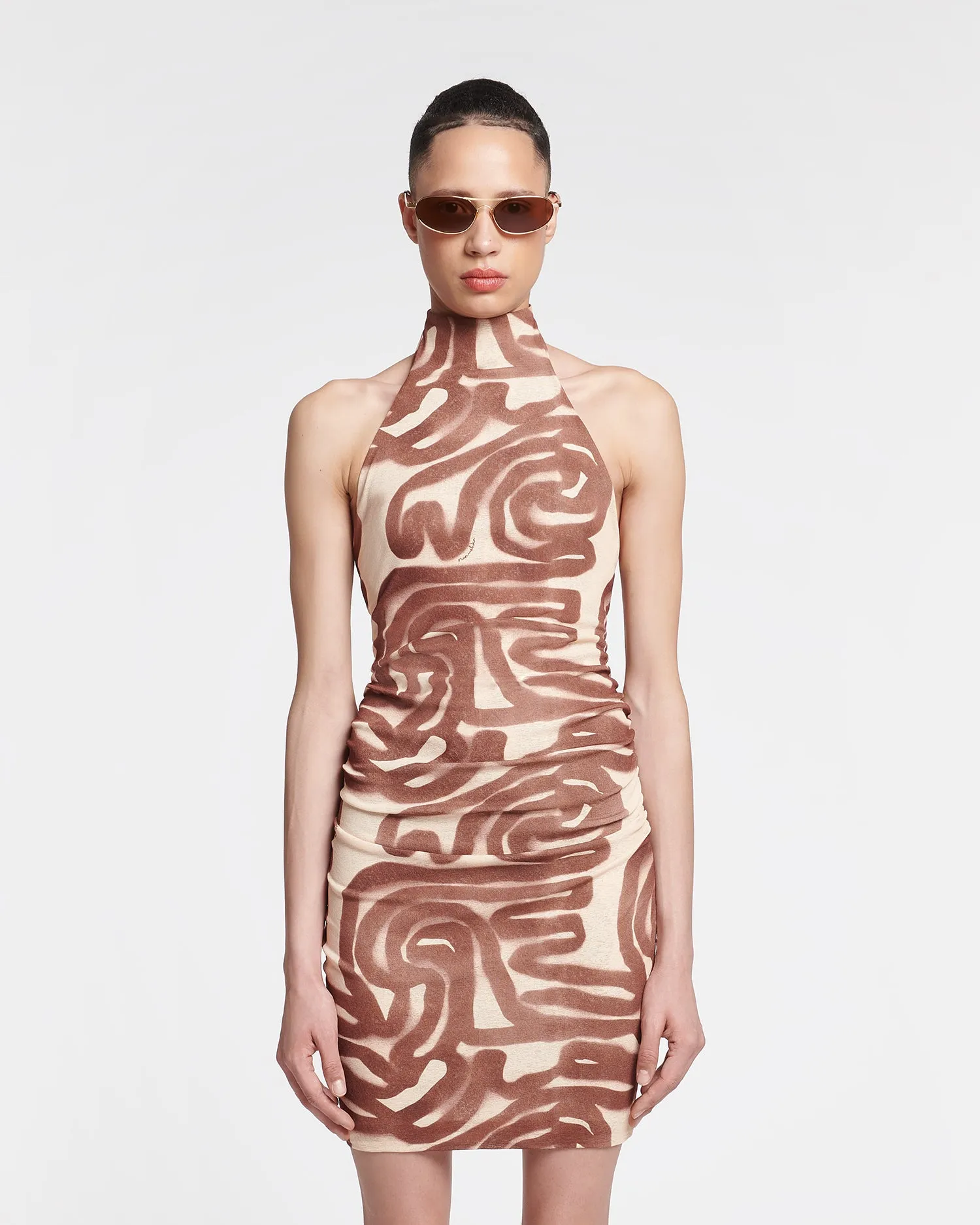 Denica - Mesh-Jersey Mini Dress - Caramel Ribbon sold by Nanushka product image thumbnail 2