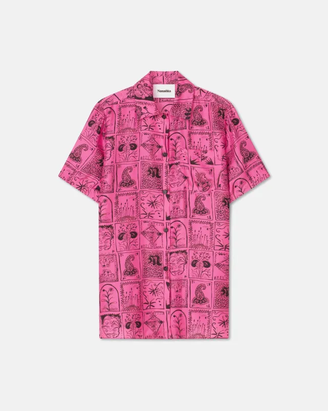 Christine - Printed Silk-Twill Shirt - Hand Drawn Ornamental Pink sold by Nanushka