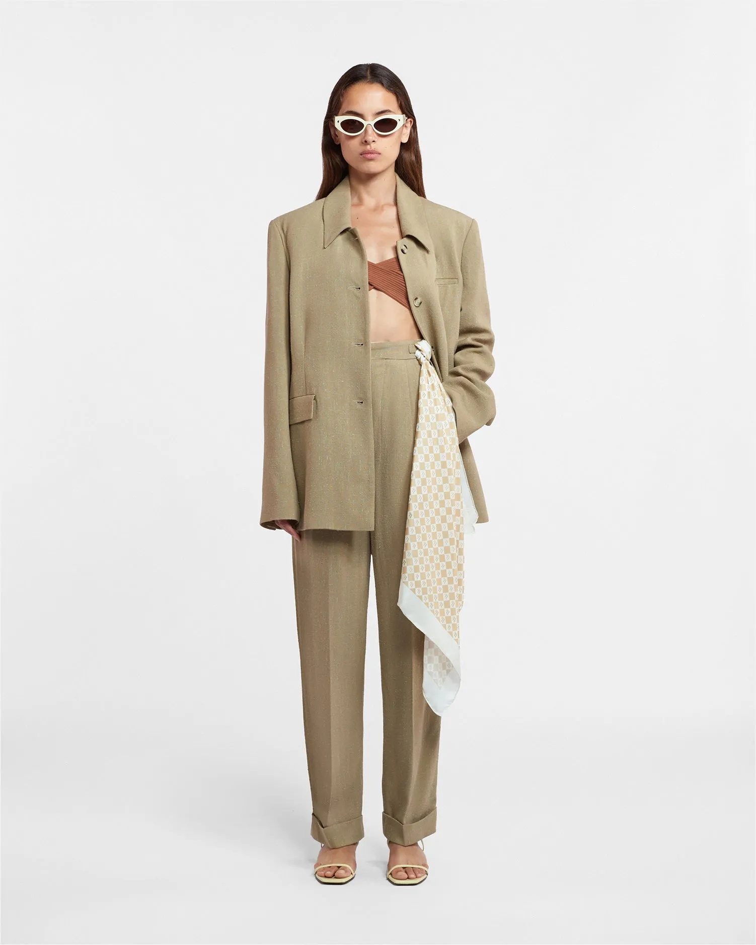 Shoul - Sale Printed Silk Scarf - Creme Monogram sold by Nanushka product image thumbnail 3