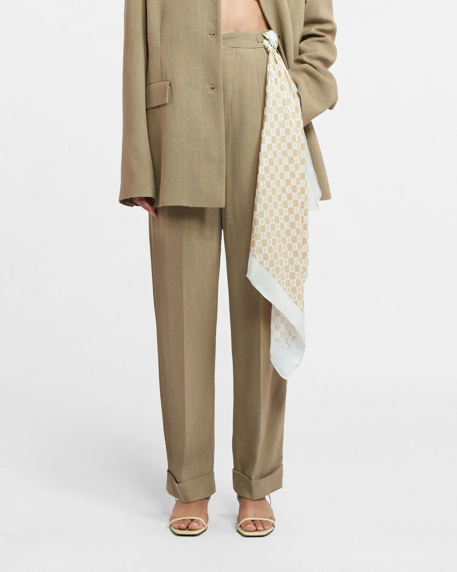 Shoul - Sale Printed Silk Scarf - Creme Monogram sold by Nanushka product image thumbnail 2