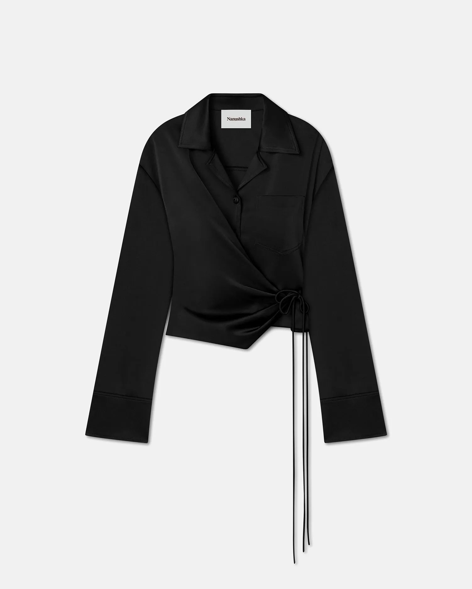 Merano - Slip Satin Wrap Shirt - Black sold by Nanushka product image thumbnail 4