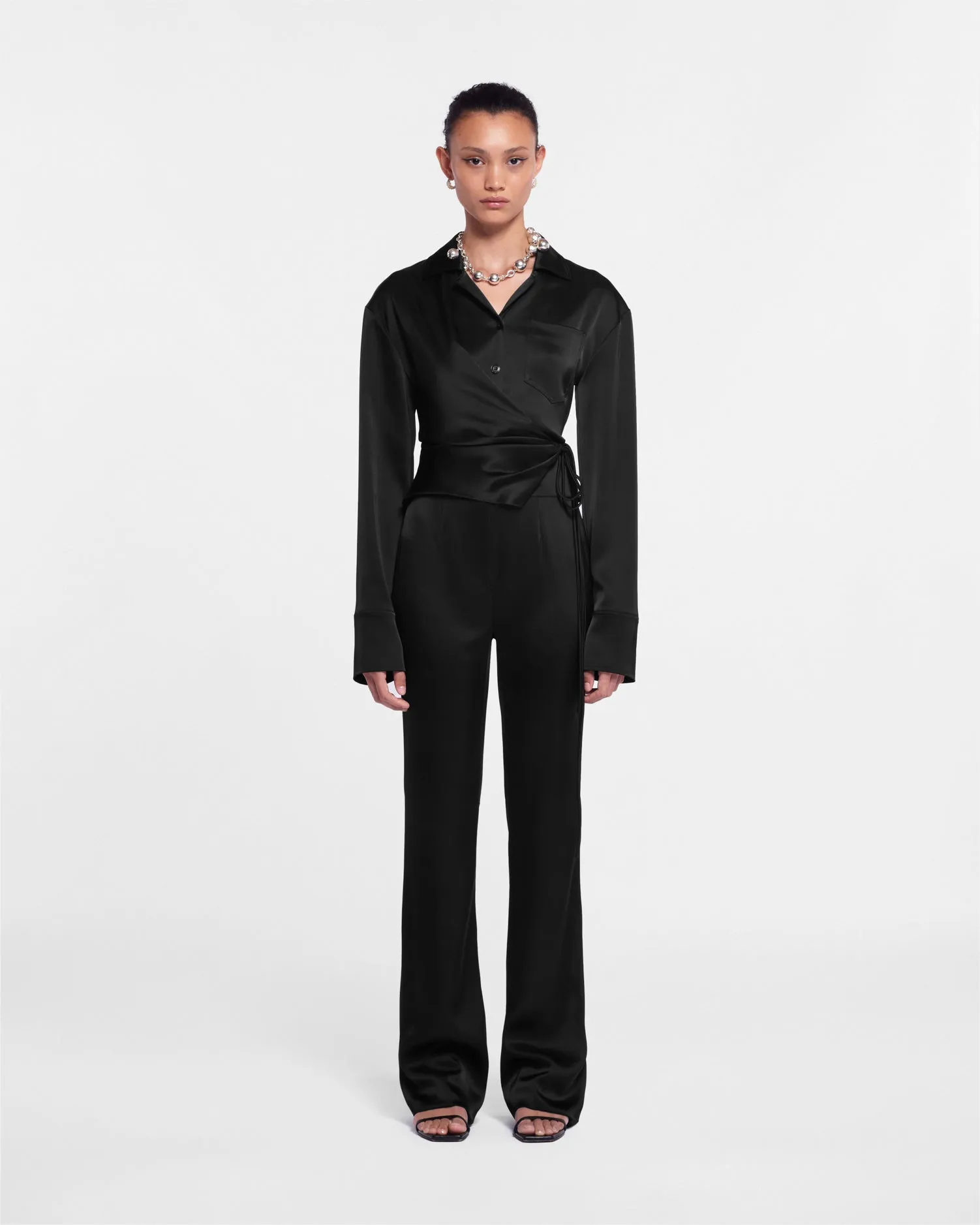 Merano - Slip Satin Wrap Shirt - Black sold by Nanushka product image thumbnail 2
