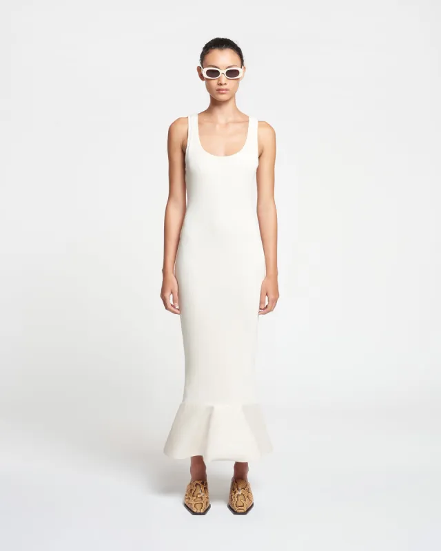 Talulla - Leather-Trimmed Ribbed-Jersey Midi Dress - Creme sold by Nanushka