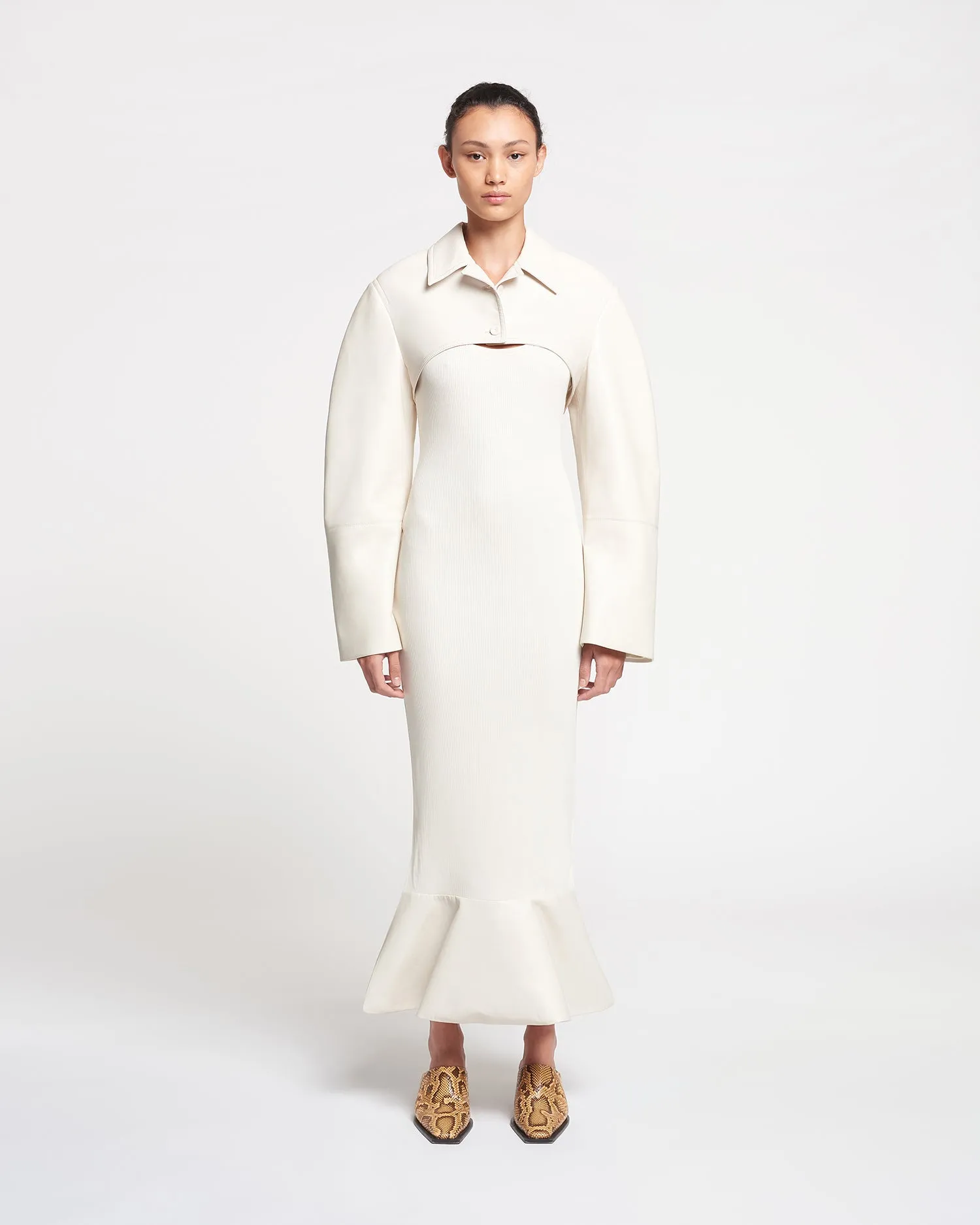 Talulla - Leather-Trimmed Ribbed-Jersey Midi Dress - Creme sold by Nanushka product image thumbnail 3