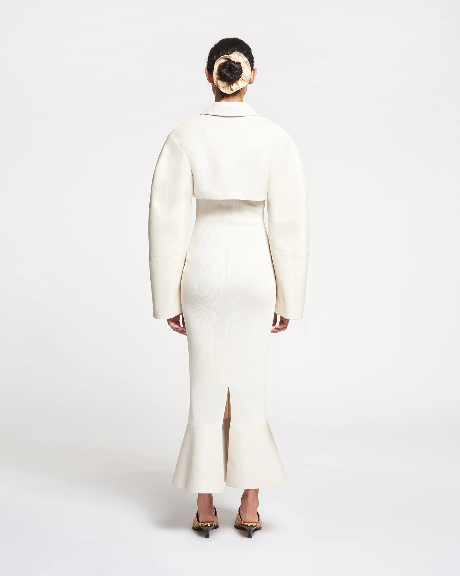 Talulla - Leather-Trimmed Ribbed-Jersey Midi Dress - Creme sold by Nanushka product image thumbnail 4