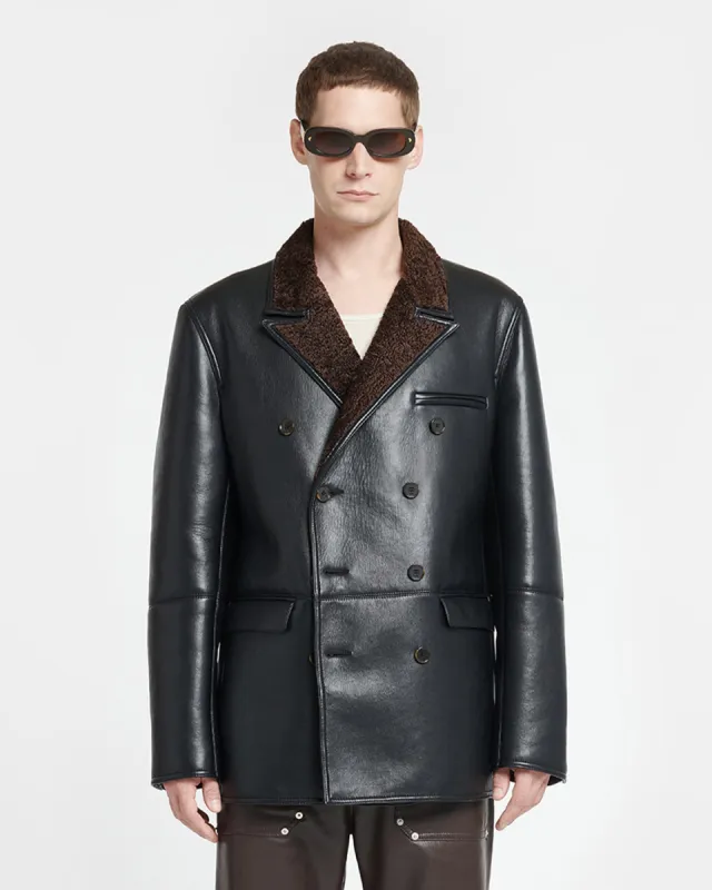 Andro - Bonded Shearing Blazer - Black/Brown sold by Nanushka