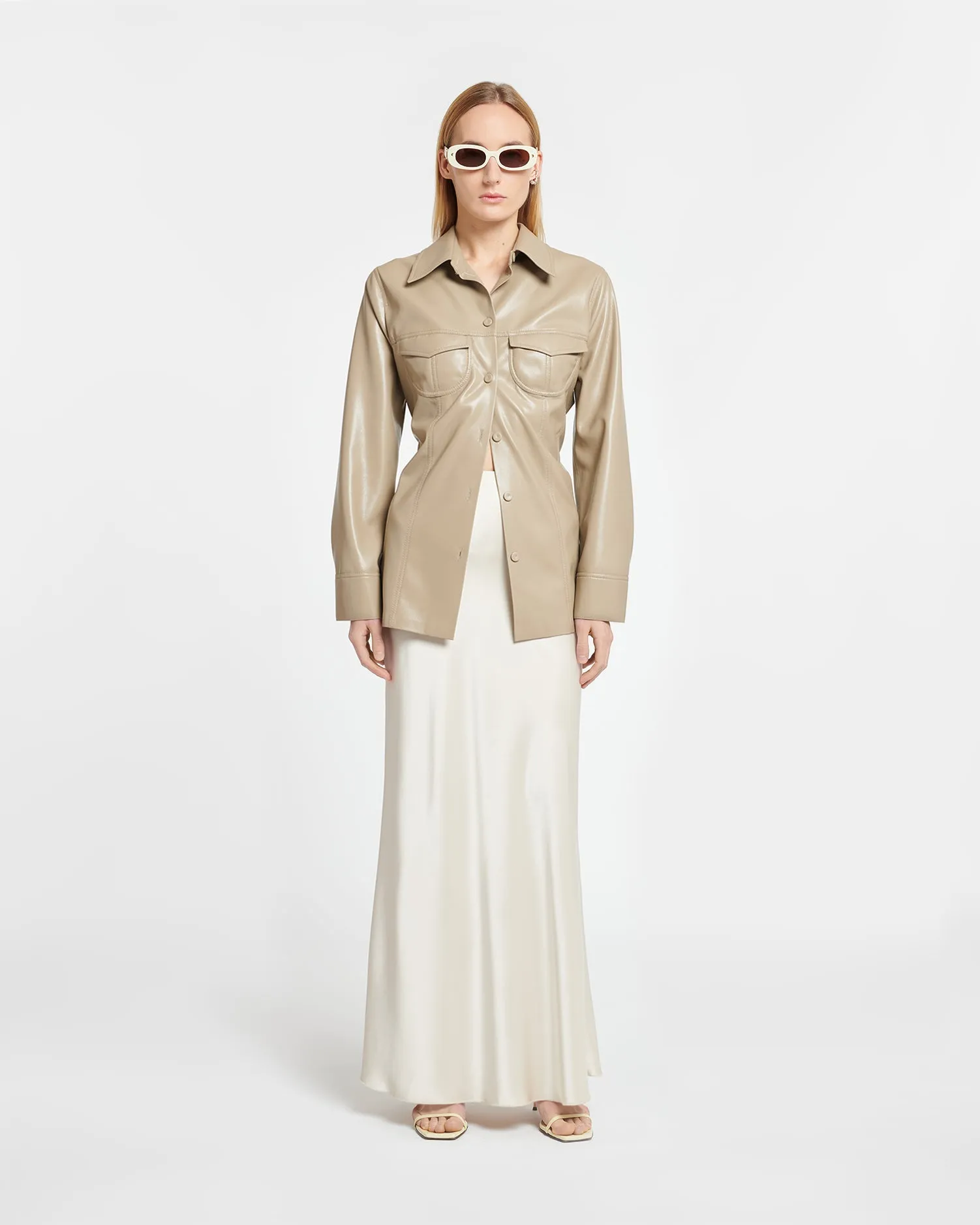 Karline - Okobor™ Alt-Leather Shirt - Ashy Taupe sold by Nanushka product image thumbnail 2