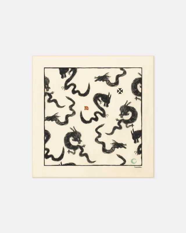 Shoul - Draped Twill Silk Scarf - Green-Aquarelle Dragon Print made by Nanushka