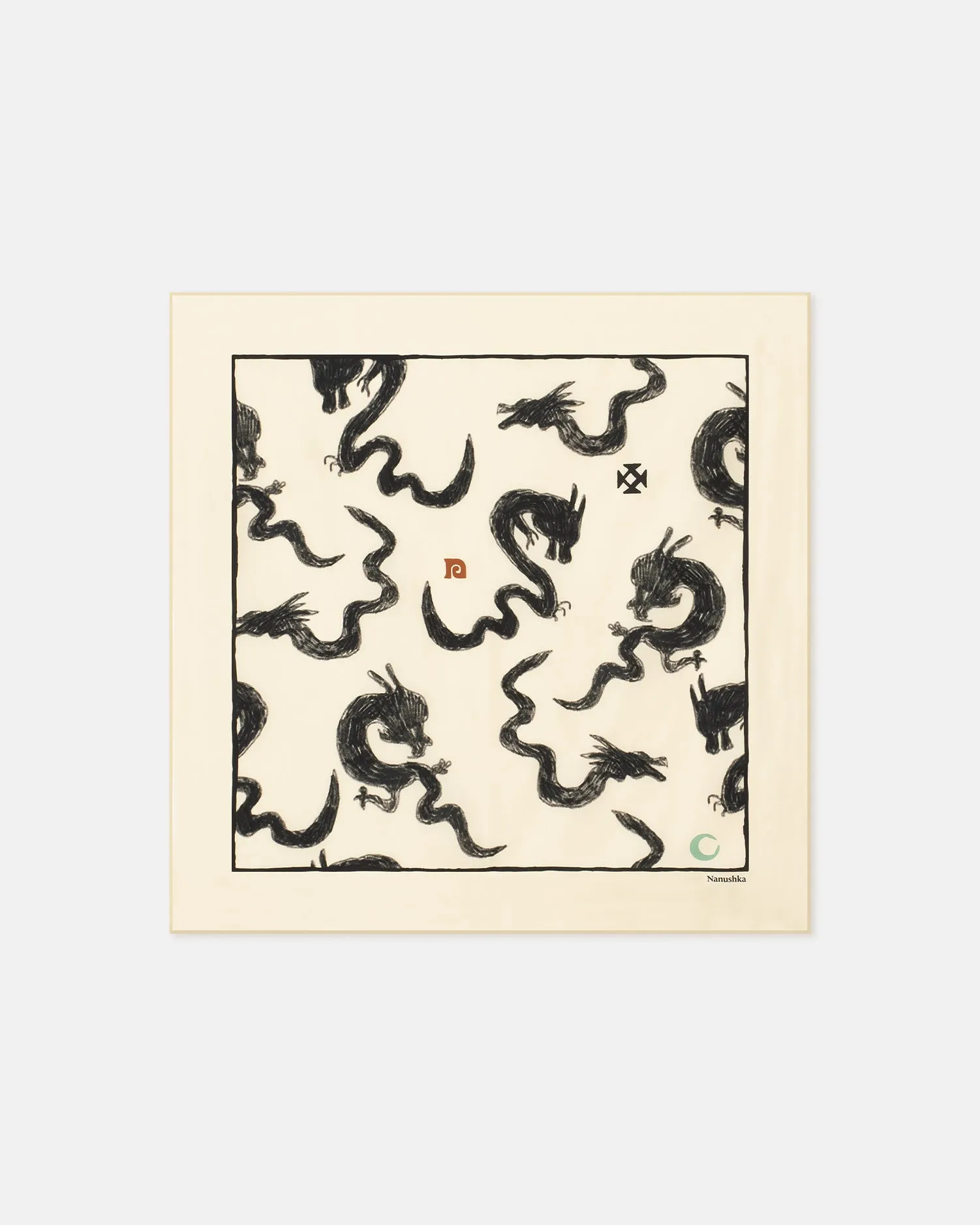 Shoul - Draped Twill Silk Scarf - Green-Aquarelle Dragon Print sold by Nanushka