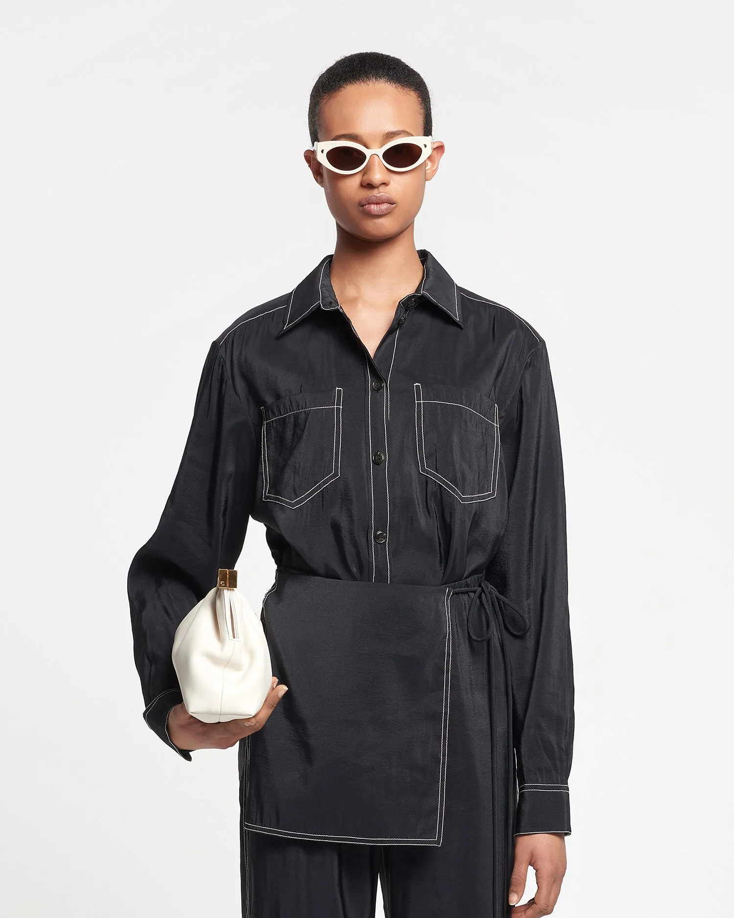 Metta - Glass Poplin Shirt Dress - Black sold by Nanushka