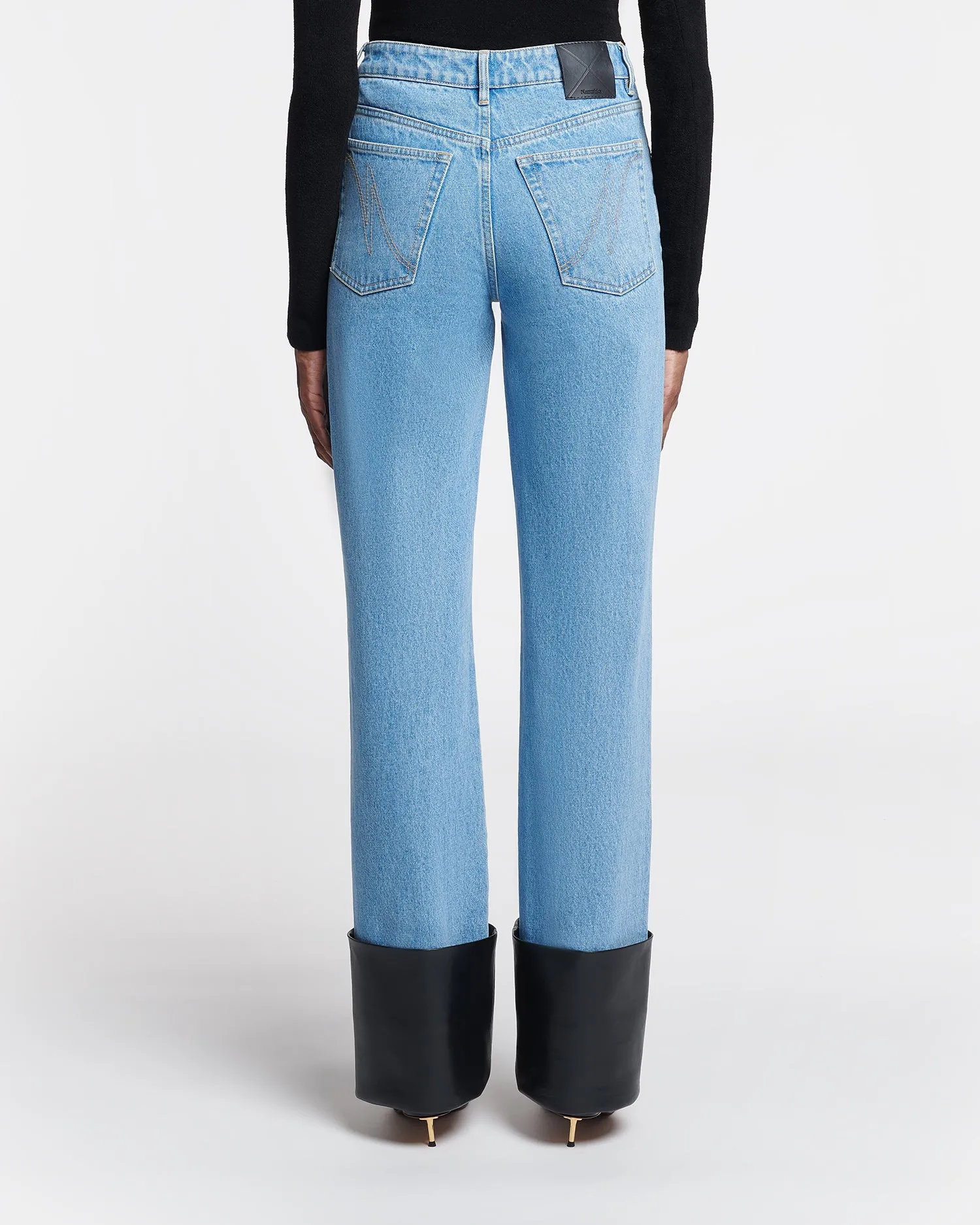 Raynee - Leather-Trimmed Straight-Leg Jeans - Mid Blue sold by Nanushka product image thumbnail 4